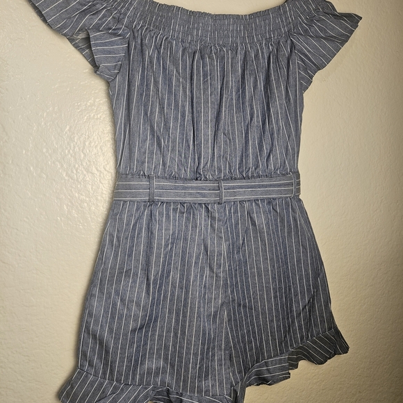 Papaya Blue Striped Off-Shoulder Romper - Picture 3 of 3